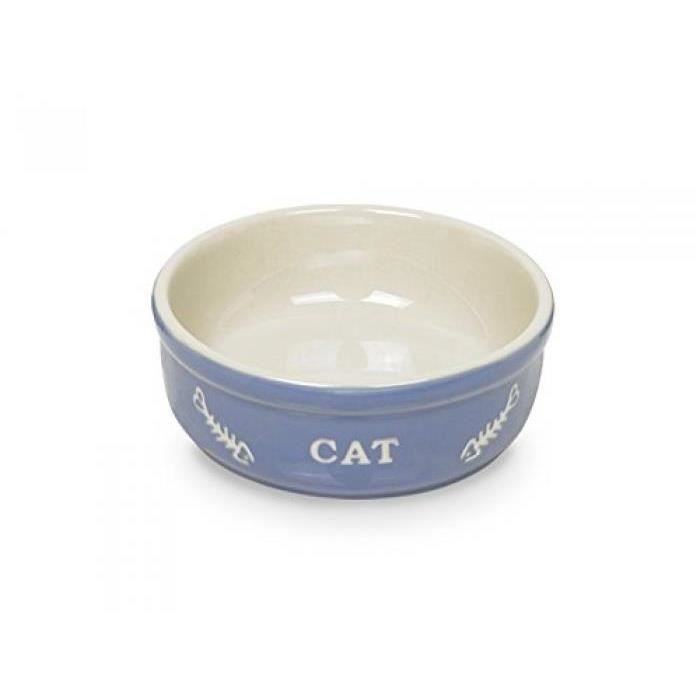 Comparer les prix de Gamelle en céramique - NOBBY - 73378 - Inscription 'cat' - Diamètre 13,5 cm - Bleu clair/beige
