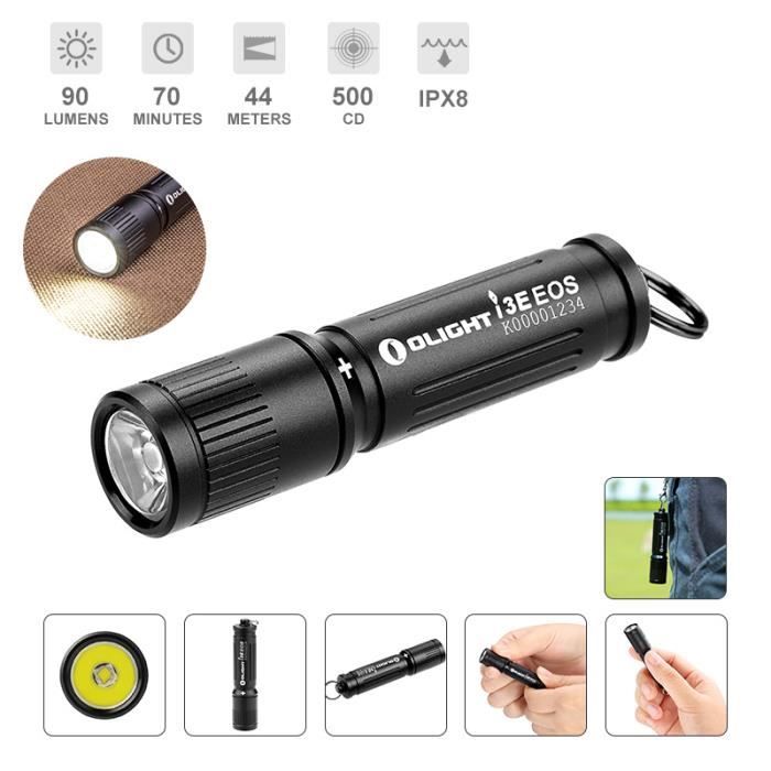 Lampe Torche OLIGHT I3E EOS Mini - 90 Lumens, Porte-clés | Pile AAA | Faisceau Homogène | Aluminium Anodisé - Parfaite Pour Randonnée Et Dépannage