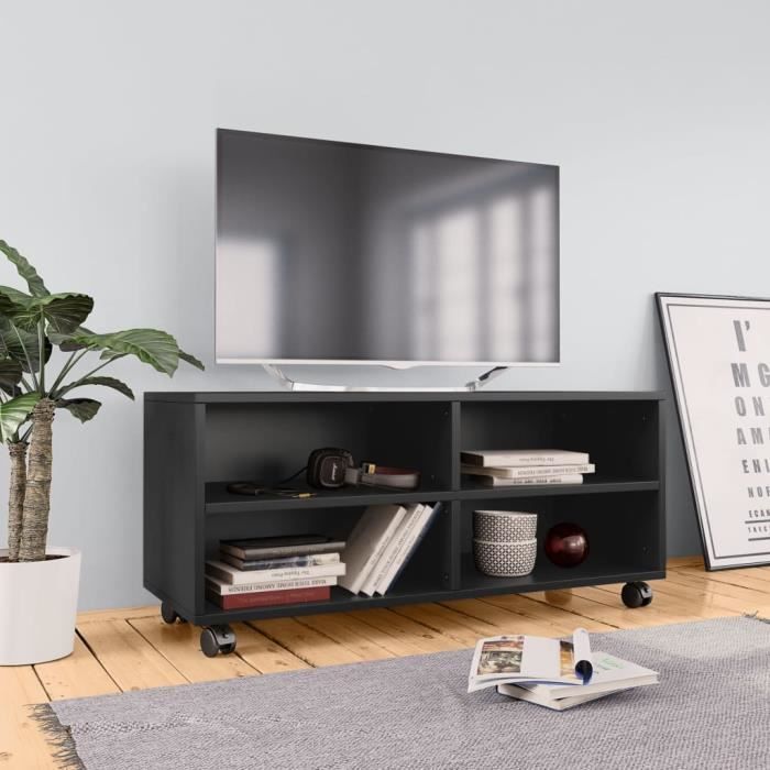 5202remise- meuble tv scandinave - meuble hifi meuble salon armoire bas-rangement matériel télé-audio avec roulettes noir 90 x 35 x