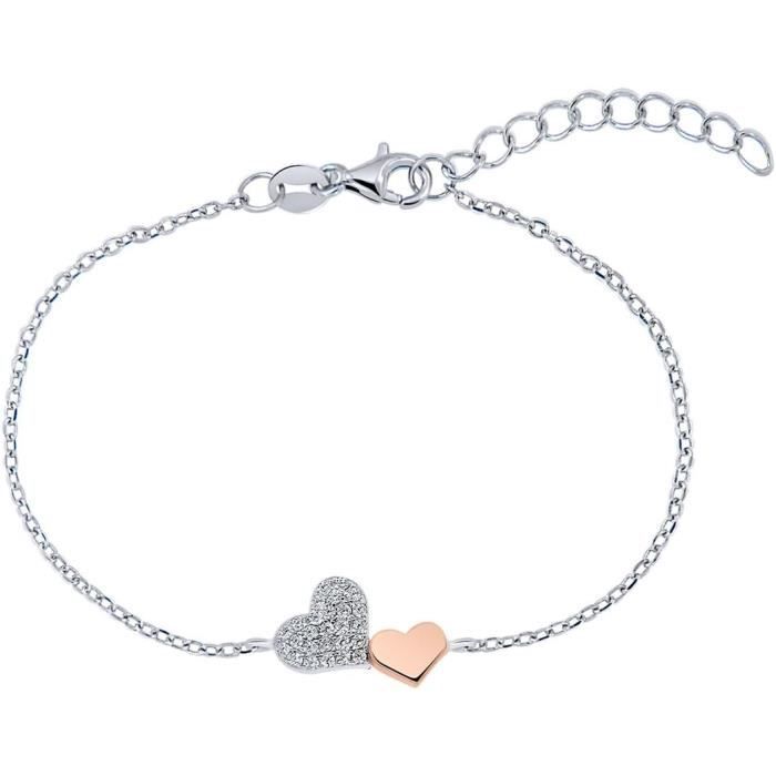 Bracelet Argent Zircone 12 Pierres Rhodie Coeur 575635 main image 1