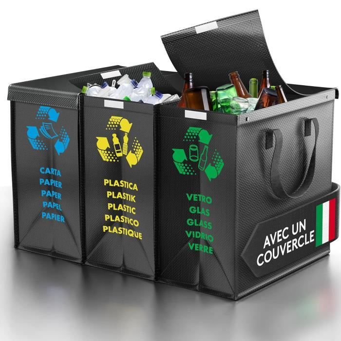 Poubelle Tri Sélectif 160L 2 Bacs - Collecteur Bouteilles Plastique/Verre - Tissu Oxford, Sacs Lavables - Noir