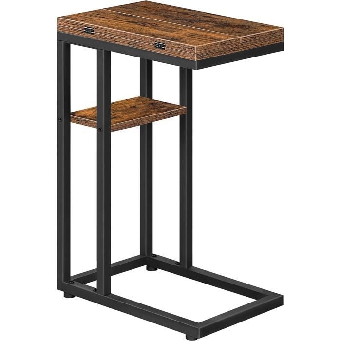 Table d'appoint en forme de C, table d'appoint pour canapé, petite table d'appoint avec sac de rangement, table de chevet coulissante sous le canapé, petite table de chevet avec cadre en métal