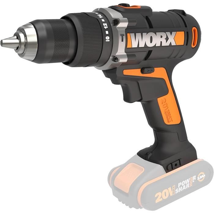 Perceuse-visseuse à Percussion WORX WX370 18V (20V MAX) - 2 Batteries 2Ah, 50 Nm, 30 Forets, Mallette - Puissante Et Légère - 12