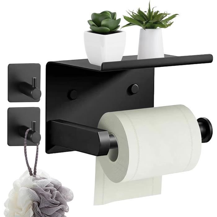 Porte-Papier Toilette Sur Pied Avec Étagère - Support Stable Noir Pour Salle De Bain Moderne