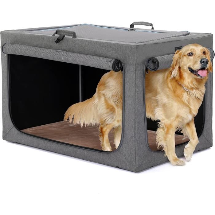 Caisse De Transport Pliable Pour Chien, 28 Pouces, Hiccpule, 3 Portes, Côté Souple, Noir, Petit/moyen Chien
