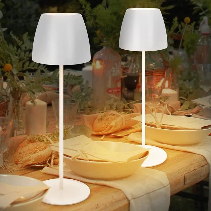 ZMH Lampe de table LED sans fil dimmable avec batterie pack de 2 - lampe de bureau tactile réglable en hauteur (3000K/4500K/6000K), rechargeable USB-C, étanche IP44 pour bureau, Noir