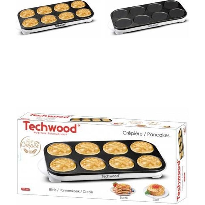 Crêpière INOX pour Mini crêpes + Pancakes anti-adhésif 8 crêpes 1500W Noire