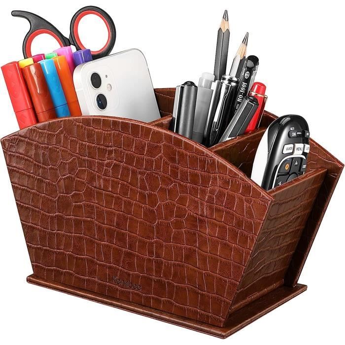 JackCubeDesign MK292A Organiseur De Télécommande 3 Compartiments En Cuir Noir