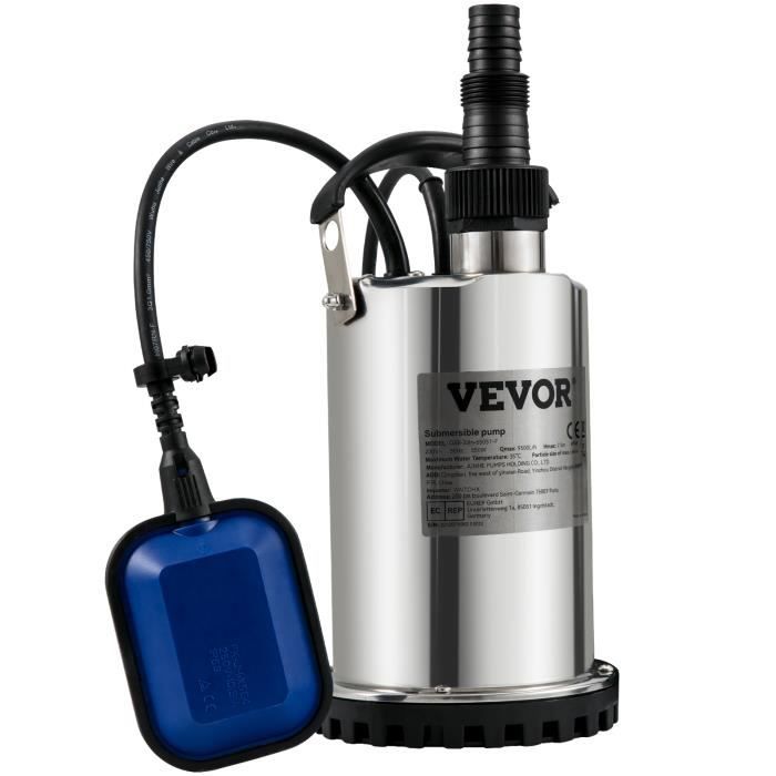 Pompe de Relevage Eaux Chargées - VEVOR - 550 W 158 L-min Pompe d’évacuation pour Eaux Chargées - avec Adaptateur de Décharge