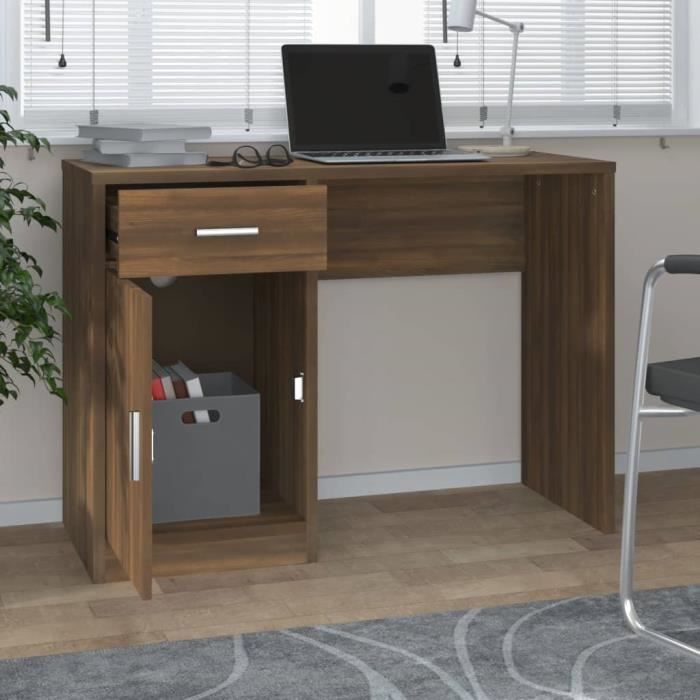 Bureau Droit Avec 3 Tiroirs – 170x80 Cm – Bois Marron – Porte Et étagère