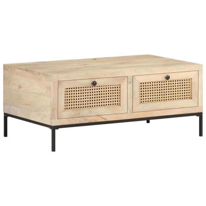 Table basse - VIDAXL - Bois de manguier massif et canne naturelle - Style campagne