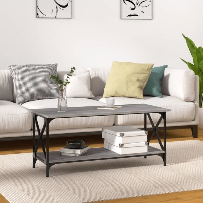 823315 vidaXL Table basse Sonoma gris 100x45x45 cm Bois dingénierie et fer
