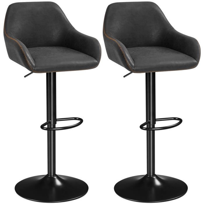 Tabourets de Bar Pivotant Hauteur Réglable Chaises de Bar Revêtement en Similicuir Noir - YAHEETECH Tabourets de Bar Pivotant Hauteur Réglable Chaises de Bar Revêtement en Similicuir Noir - YAHEETECH
