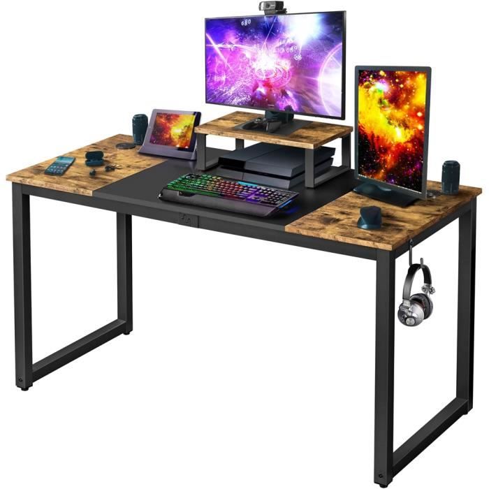 yaheetech bureau informatique table d'ordinateur bureau gaming/travail/d'étude- support d'écran/2 œillets pour cables/1 crochet
