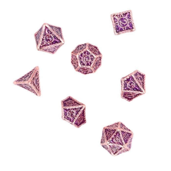 Lot de 7 dés polyédriques à facettes multiples en cristal pour jeux de rôle DND, jeux de rôle et collectionneurs, emballage en boîte en métal, dés effet pierre précieuse (marron cristal