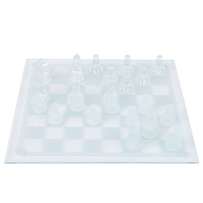 Jeu D’Échecs En Verre Cristal Givré – Plateau 25x25 Cm, 32 Pièces, Design Damier, Compact Et Portable Pour Voyage, École Ou Camping
