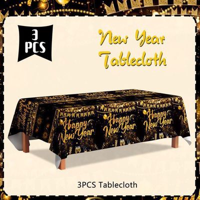 HOWAF Lot De 2 Nappes Jetables Nouvel An 2025 - Rectangulaire 274x137 Cm - PVC Imperméable Noir Et Or - Décoration Fête