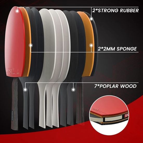 Set Ping-Pong PHIBER-SPORTS Premium - 4 Raquettes + 8 Balles + Sac - Pour Débutants Et Pros