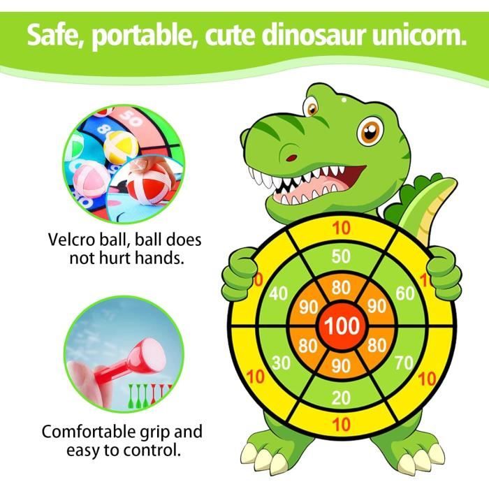 Jeu De Fléchettes Velcro Dinosaure 76 Cm – 12 Balles Collantes, Cible Sécurisée Pour Enfants 3-10 Ans, Intérieur/Extérieur