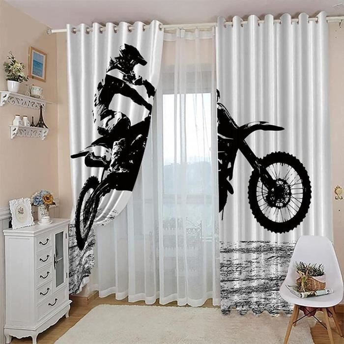 Rideaux Occultants Sport Extrême Moto Cross - Lot De 2 - 70x160 Cm - Isolation Thermique Et Phonique - 12
