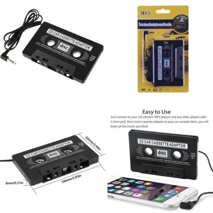 Adaptateur Cassette pour voiture, 3.5mm, pour téléphone, tablette, MP3,  MP4, lecteur CD
