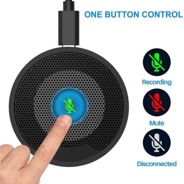 Microphone Conférence USB Omnidirectionnel - Pour PC, Visio, Télétravail, Jeux - Capte Jusqu'à 3 M, Bouton Muet