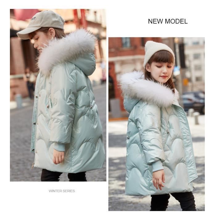 Parka Enfant Fille Chaude Mi Longue Hiver Epais Fausse Fourrure De 6 a 16 ans Bleu clair Bleu clair Cdiscount Pret a Porter