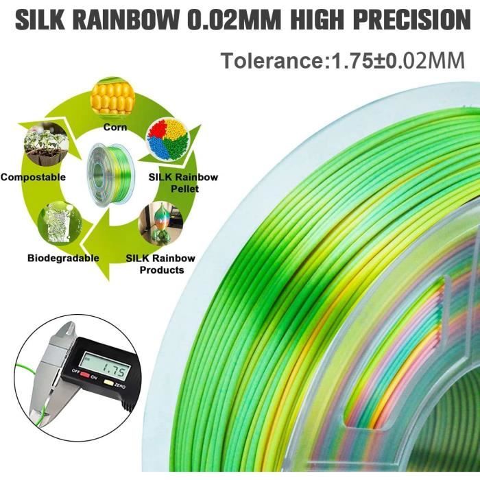 PLA + Filament 1.75mm soie arc-en-ciel multicolore pour imprimante 3D FDM,  1KG-bobine PLA Plus brillant soie arc-en-ciel 01 [166] - Cdiscount  Informatique
