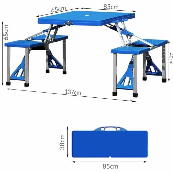 Reukmuuc Ensemble Table Et Chaises Pliante 5 Pièces – Métal, Tissu Oxford, Charge 100 Kg Par Chaise, Avec Sac De Transport – Pour Camping, Pique-nique, Jardin
