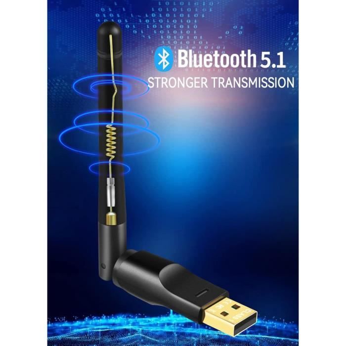 Jaimela Adaptateur Bluetooth 5.1 avec Antenne pour PC,USB Bluetooth Dongle  Longue Portée