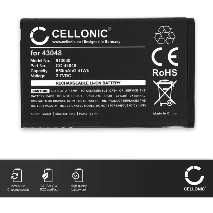 CELLONIC, batteria compatibile con Swissvoice DP500 compatibile con Audioline Monza 480 compatibile con Medion Life X63003 (500mAh, 2.4V) Batteria di ricambio GPHC05RN01