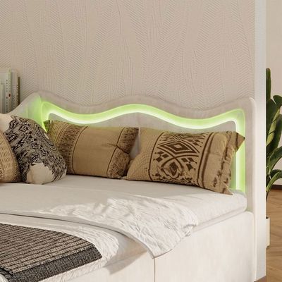 Lit Coffre Rangement Hydraulique Lit Enfant 90x200cm Design Chat Avec Coffre Hydraulique - Velours Beige, Sommier à Lattes, Charge 150 Kg Lit Fille
