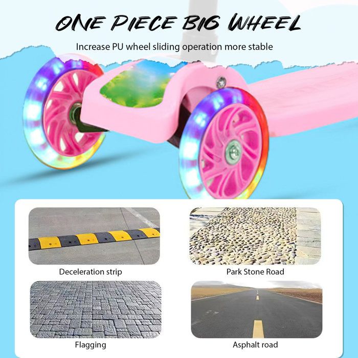 Trottinette OHMG 3 Roues évolutive – LED, Guidon Réglable, Pliable, De 2 à 8 Ans