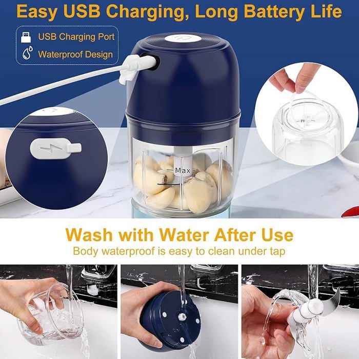 Hachoir Ail électrique Portable - USB-C Rechargeable | Pour Légumes, Noix, Viande, Gingembre | Sans Fil, Facile à Nettoyer | Parfait Camping