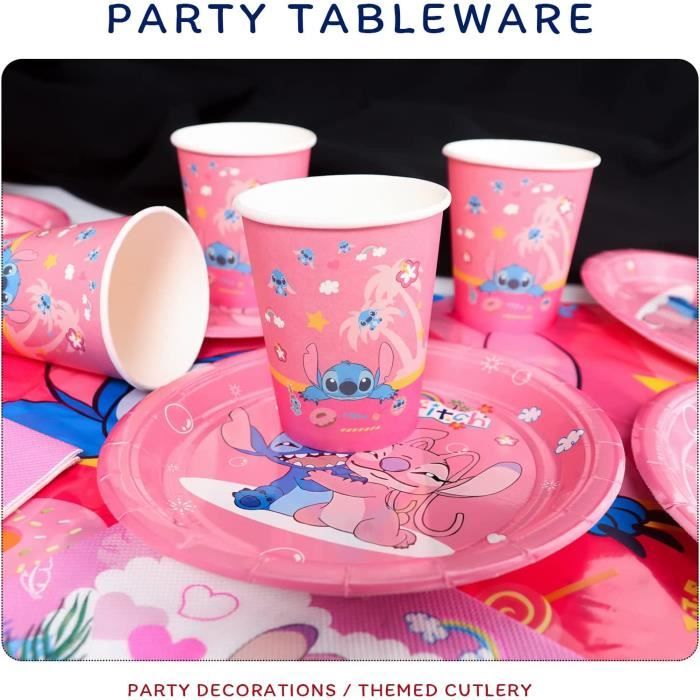 Vaisselle de Fête d'anniversaire Lilo Stitch,Décorations de Table  d'anniversaire pour Enfants,Ensemble de Vaisselle de Fête Stitch, Assiette  Tasse