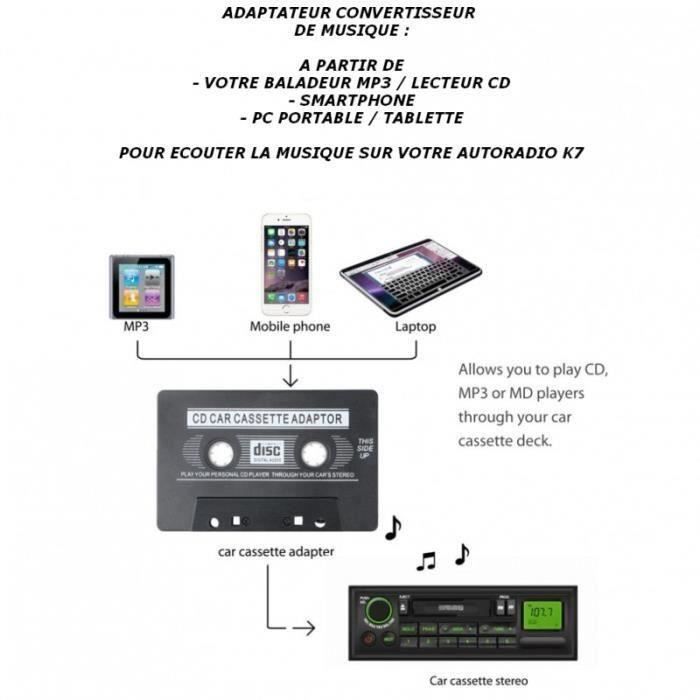 Adaptateur Cassette pour Lecteurs ou Autoradios (couleur noir