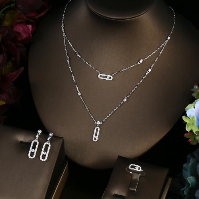 Parure De Bijoux Femme 3 Pièces – Zirconium Brillant – Collier, Bague, Boucles D’oreilles – Argent Ou Doré - 5