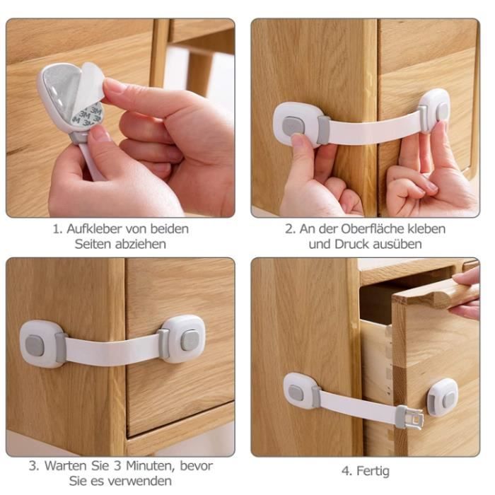 Verrou Multifonction pour Sécurité Bébé, Bloque tiroir Placards armoire, Bloque porte Bébé serrure placard sécurité Enfant frigo sécurité bébé  fenetre, 6 lot (pack), 100% GARANTIE et LIVRAISON GRATUITE