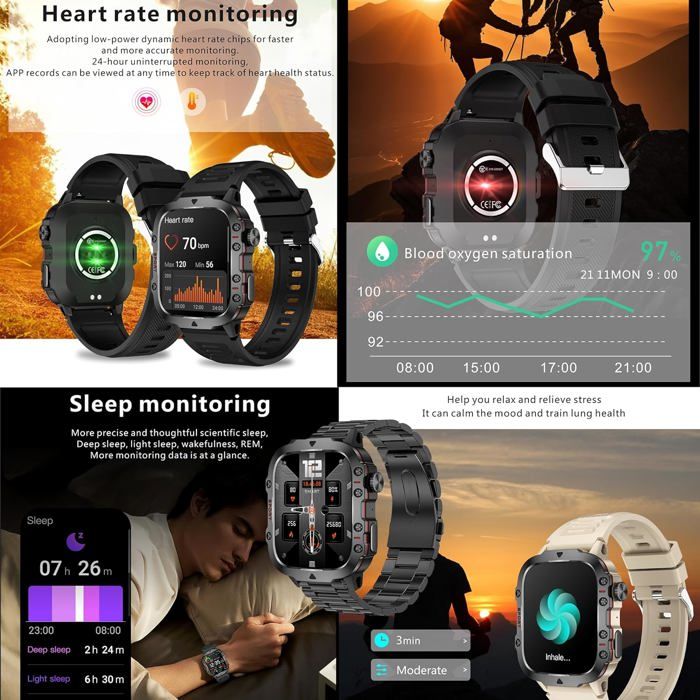 Montre Connectée Homme Étanche AMOLED - Fonction Téléphone - Tracker Sport & Sommeil