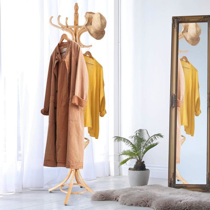 Porte-manteau Rotatif En Bois Massif 170 Cm | 9 Crochets + 3 étagères | Design Arbre, Pour Couloir Ou Chambre