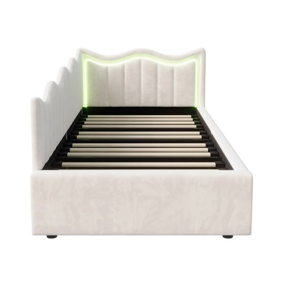 Lit Coffre Rembourré Hydraulique, Ports De Charge USB/Type-C, Sommier à Lattes, Lin, 90 X 200 Cm Lit Simple Gris Sans Matelas 84476620