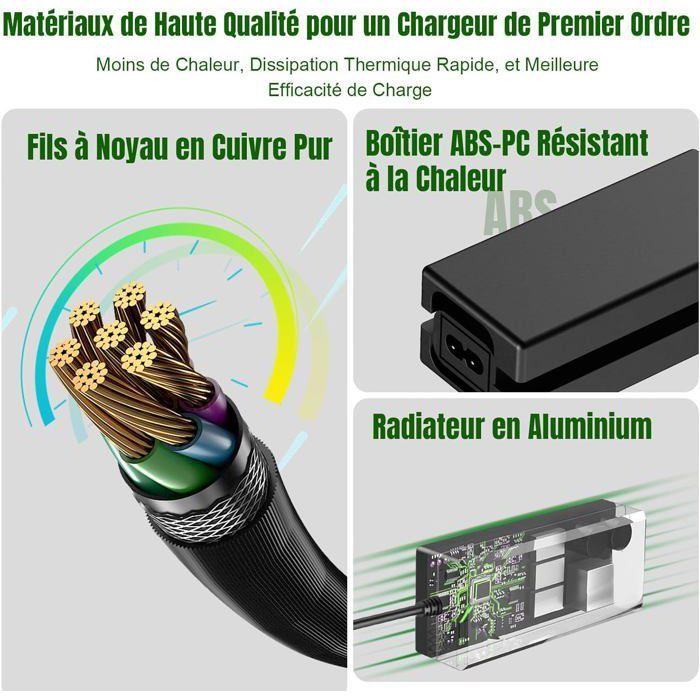Mezelon Chargeur 42V 2A Pour Trottinette Electrique - Compatible Xiaomi M365, Ninebot Max G30, ES Series