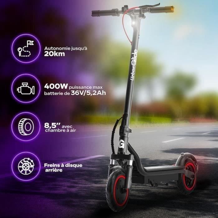 Trottinette électrique URBANGLIDE 85 Evo – Autonomie 20 Km, 25 Km/h, Pliable, Suspension Avant Double, Frein à Disque, Pneus 8,5″