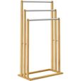 Lot De 2 Porte-Serviettes En Bambou Sur Pied Avec 3 Barres - Étagère Salle De Bain Robuste Charge Max 15 Kg