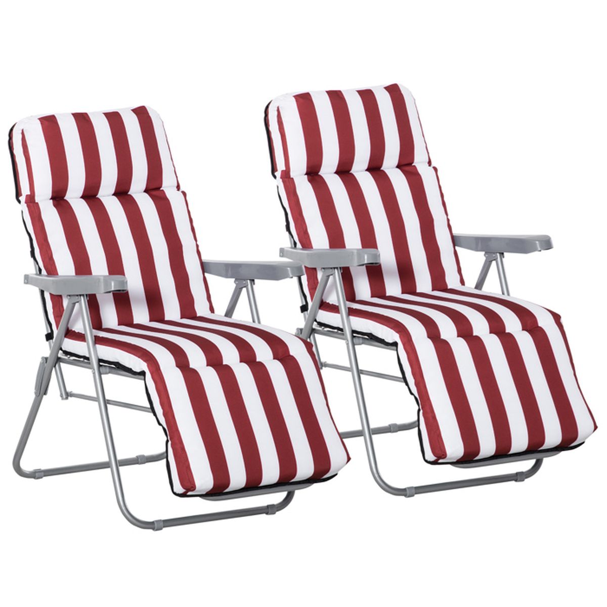 Outsunny Lot de 2 Chaise Longue Bain de Soleil Adjustable Pliable transat lit de Jardin en Acier