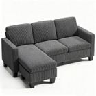 Canapé d'angle Réversible - Bealife - Canapé Modulable en L - 3 Places - Pouf - Velours Côtelé - Gris - 188 x 136 x 89 cm