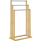 CASARIA Porte-serviettes en bambou sur pied avec 3 barres Support pour serviettes Étagère de salle de bain
