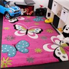 PHC Tapis Pour Enfant Motif Papillon En Rose Crème Turquoise [120x170 cm]