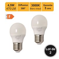 Lot de 2 ampoules LED E27 4W 330Lm 3000K - garantie 5 ans