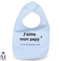 Bavoir J’aime mon papy phrase humour idée cadeau naissance baby shower naissance Bleu